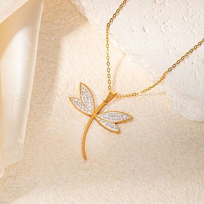 Dragonfly 316L Surgical Stainless Steel Crystal Rhinestone Pendant Necklaces for Women FS-WGEBED8-01-1