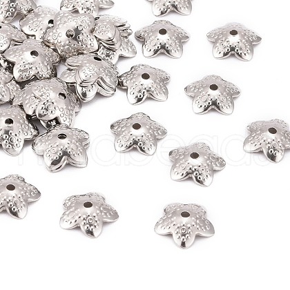Tarnish Resistant 5-Petal 304 Stainless Steel Flower Bead Caps STAS-E083-03P-1