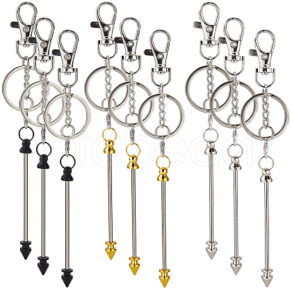 SUNNYCLUE 9Pcs 3 Colors Alloy Bullet Bar Beadable Keychain for Jewelry Making DIY Crafts KEYC-SC0001-10-1