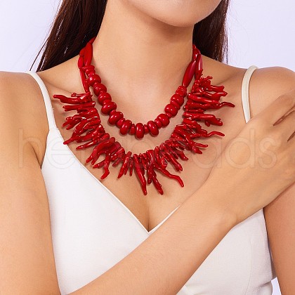 Resin Nuggets Beaded Double Layer Necklaces for Women FS-WGB185C-02-1