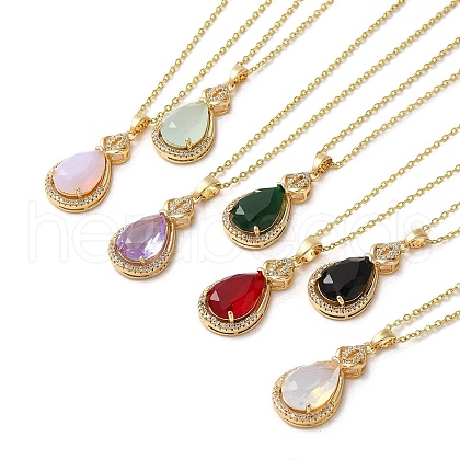 Brass Micro Pave Cubic Zirconia Pendant Necklaces NJEW-E106-19KCG-1