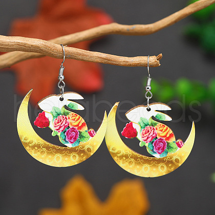 Cute Rabbit Wooden Dangle Earrings for Easter ZX2883-8-1