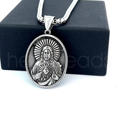 Ancient Greek Stainless Steel Religion Embossed Saint Pendant Punk Hip-hop Necklaces HV5728-3-1