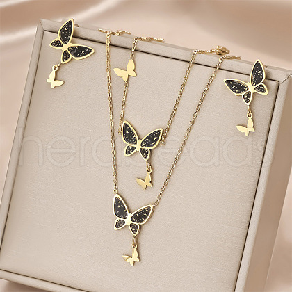 Butterfly 304 Stainless Steel Pendant Necklaces & Stud Dangle Earring & Link Bracelets Sets FS-WGC1C4E-01-1