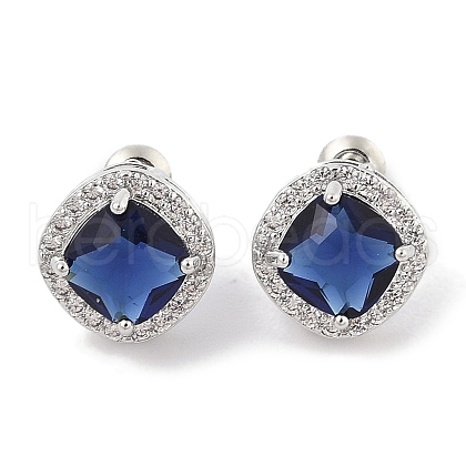 Brass Pave Cubic Zirconia Square Stud Earrings for Women EJEW-I304-21P-09-1