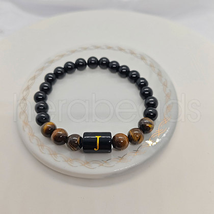Natural Tiger Eye & Black Obsidian Round Beaded Stretch Braceletes WG32BD9-09-1