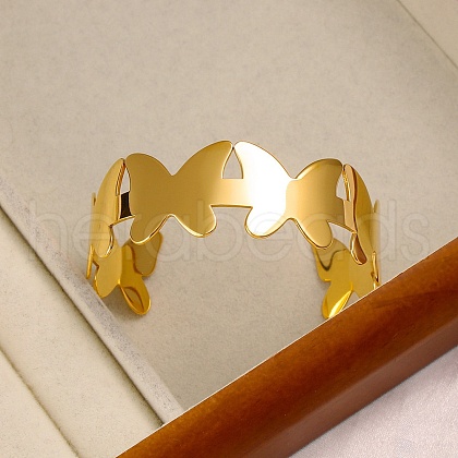 304 Stainless Steel Cuff Bangles for Women BJEW-Q045-02A-G-1