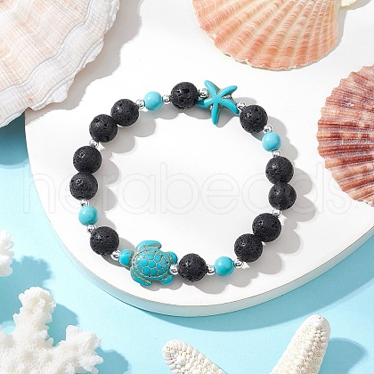 Synthetic Turquoise and Natural Lava Rock Beads Stretch Bracelets for Men Women BJEW-JB11824-01-1