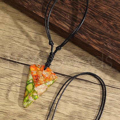 Fashionable Dyed Natural Imperial Jasper Inverted Triangle Pendant Necklaces AW6314-1