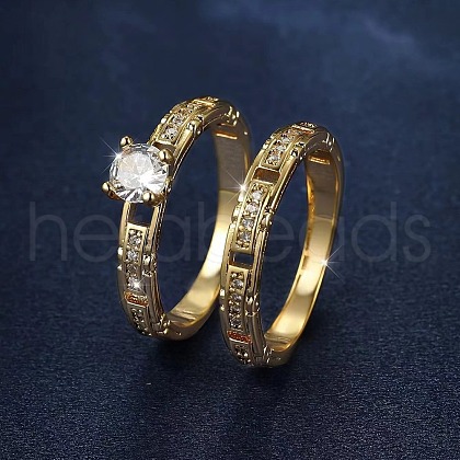 2Pcs Flat Round Brass Micro Pave Clear Cubic Zirconia Finger Rings FS-WG91922-03-1