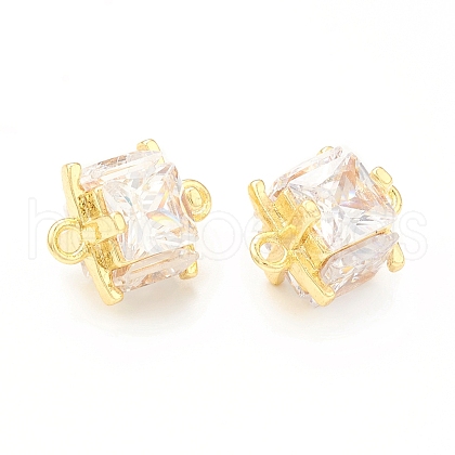 Brass Clear Glass Connector Charms KK-P228-76G-1