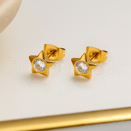 304 Stainless Steel Clear Cubic Zirconia Stud Earrings EJEW-Q044-06G-1