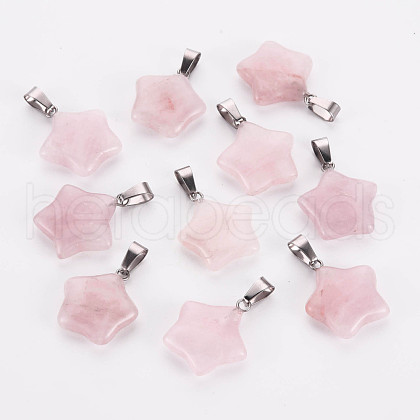 Star Natural Rose Quartz Pendants G-Q367-12-1