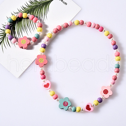 Plastic & Wood Beaded Necklaces & Beaded Bracelets Sets WG31E53-02-1