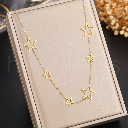 304 Stainless Steel Star Link Chain Necklaces for Women FS-WGF136C-01-1