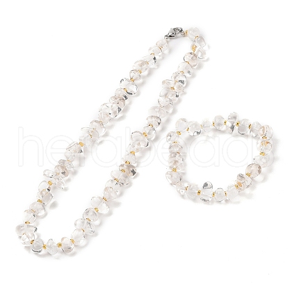 Nuggets Natural Quartz Crystal Beads Bracelets & Necklaces Sets SJEW-P004-01P-06-1