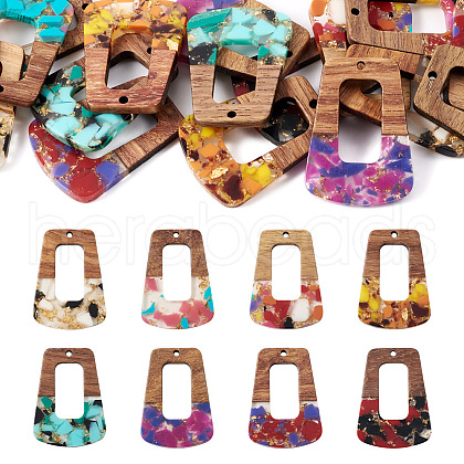 16Pcs 8 Colors Transparent Resin & Walnut Wood Pendants RESI-TA0001-97-1