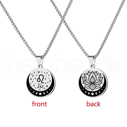 12 Constellation Stainless Steel Half Moon & Lotus Pendant Box Chain Necklaces PW-WGE44A0-06-1