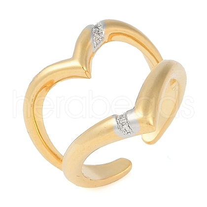 Double Layer Brass Micro Pave Clear Cubic Zirconia Open Cuff Ring for Women RJEW-Q819-22G-1