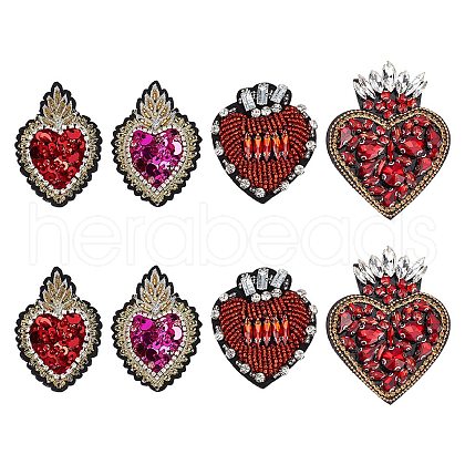 GOMAKERER 8Pcs 4 Style Sacred Heart Glass Rhinestone Appliques PATC-GO0001-03-1