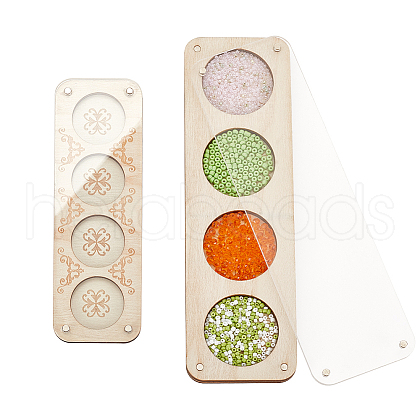   2Pcs 2 Styles 4/8 Slots Rectangle Wood Beads Display Case with Magnetic Lid ODIS-PH0001-73-1