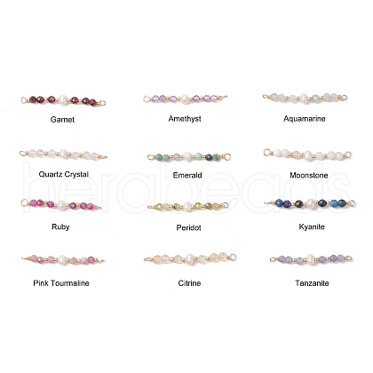 12Pcs 12 Styles Faceted Round Natural Mixed Stone Beaded Connector Charms PALLOY-JF03557-1