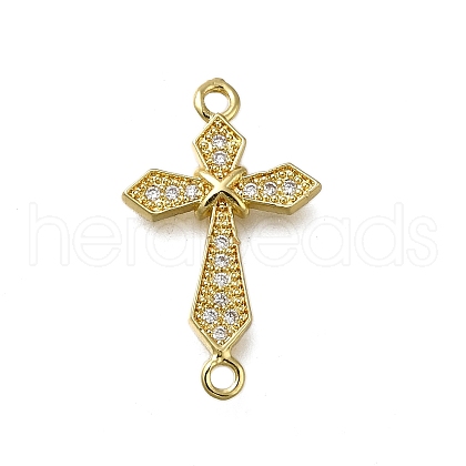 Brass Clear Cubic Zirconia Cross Connector Charms ZIRC-I070-030G-1