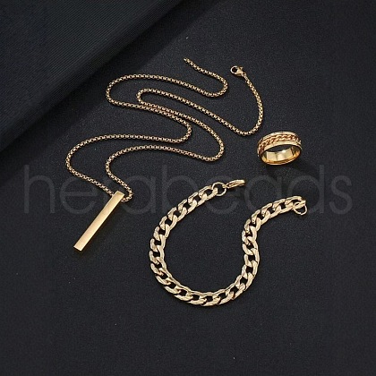 Alloy Cuboid Pendant Necklaces & Curb Chain Bracelets & Rings Sets FS-WG20982-03-1