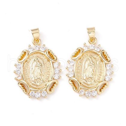 Brass Micro Pave Clear Cubic Zirconia Pendants KK-D067-21G-RS-1