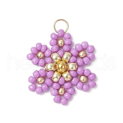 Glass Seed Beaded Flower Pendants PALLOY-MZ00712-02-1