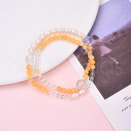 Round Natural Fresh Water Pearl & Quartz Crystal Beaded Wrap Bracelets for Women BJEW-T022-11-1