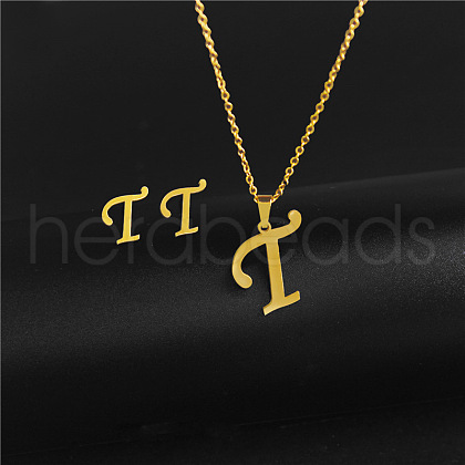 304 Stainless Steel Letter Pendant Necklaces & Stud Earrings Sets WG4BFDA-20-1