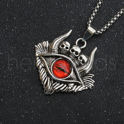 Evil Eye Skull Alloy Pave Glass Pendant 667 Stainless Steel Chain Necklaces for Men FS-WG7A50C-02-1