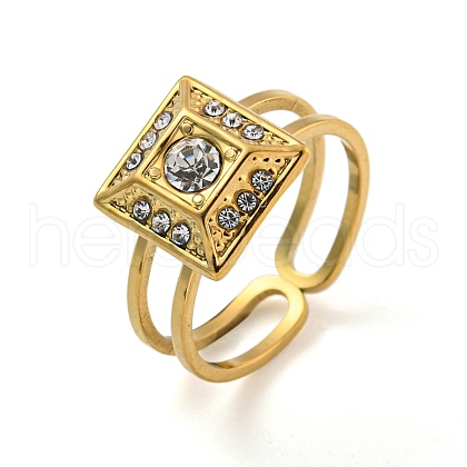 Ion Plating(IP) 304 Stainless Steel Rhinestone Square Finger Rings for Women Men STAS-Z060-01G-1