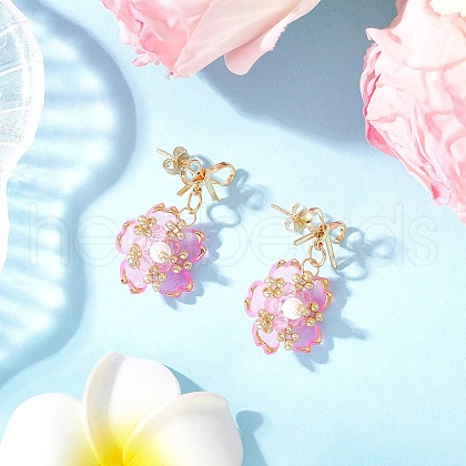Flower Handmade Glass Seed Beads Dangle Stud Earrings EJEW-MZ00471-02-1