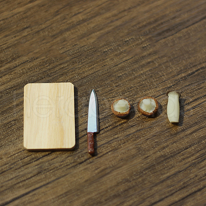 Mini Resin Mushroom & Wooden Cutting Board & Alloy Kitchen Knife Sets BOTT-PW0002-134A-1