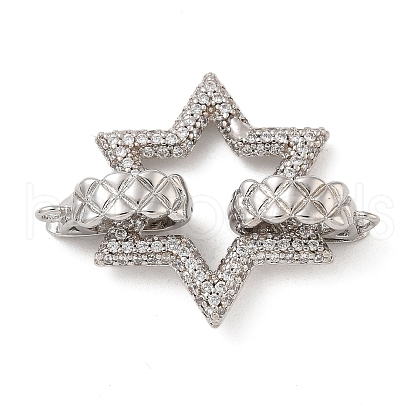 Rack Plating Brass Micro Pave Clear Cubic Zirconia Fold Over Clasps KK-A234-021A-P-1