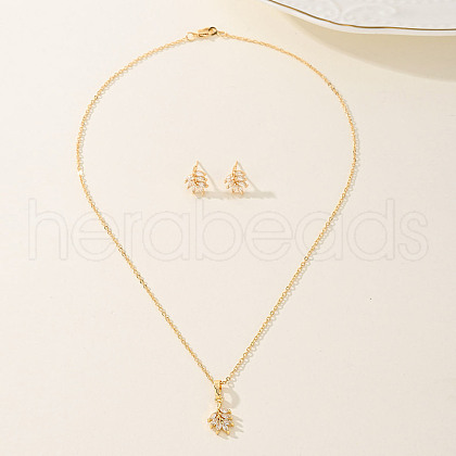 Vintage Leaf Brass Mirco Pave Cubic Zirconia Jewelry Sets for Women MS5291-1