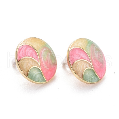 Flat Round Enamel Stud Earrings EJEW-F277-03LG-1