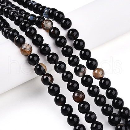 Natural Striped Agate/Banded Agate Beads Strands G-S259-04A-8mm-01-1