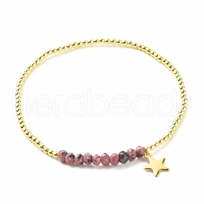 Natural Malaysia Jade(Dyed) Round Beaded Stretch Bracelet with 304 Stainless Steel Star Charms BJEW-JB08059-01-1