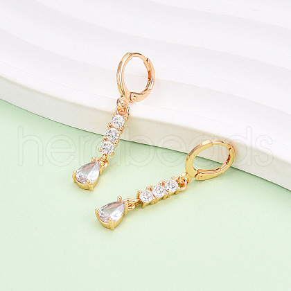 Brass Micro Pave Cubic Zirconia Dangle Leverback Earrings EJEW-N058-07G-1