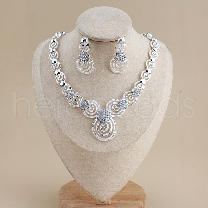 Alloy Crystal Rhinestone Vortex Link Chain Necklace & Stud Earring Sets FS-WG0FFE3-02-1