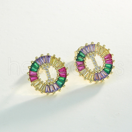 Brass Colorful Cubic Zirconia Stud Earrings WG39B88-09-1