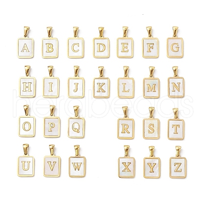 26Pcs Letter A~Z Ion Plating(IP) 304 Stainless Steel Pave Shell Pendants STAS-G327-01G-1