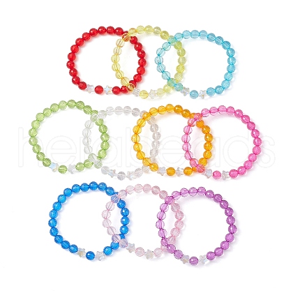 10Pcs 10 Colors Transparent Acrylic & Glass Beaded Stretch Bracelet Sets BJEW-JB10799-1