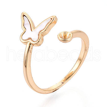 Brass Shell Cuff Ring Settings KK-T076-21G-1