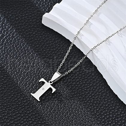 201 Stainless Steel Crystal Rhinestone Initial Pendant Necklaces FS-WG28760-22-1