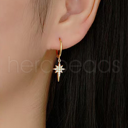 S925 Sterling Silver Star Hoop Earrings IY6510-1-1