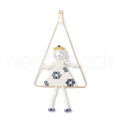 Handmade Glass Seed Beaded Girl Play on Swing Big Pendants PALLOY-MZ00695-02-1